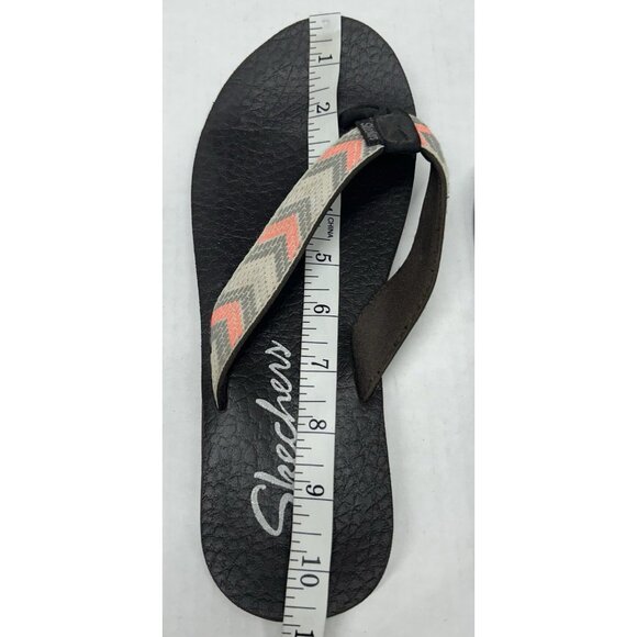 Skechers Yoga Foam Sandals flip flops Womens 10.5 Brown Gray Coral Chevron - Picture 7 of 9